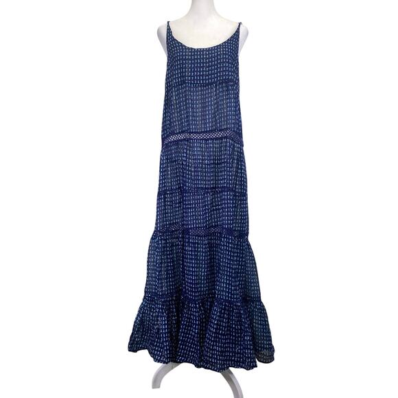FREE PEOPLE Midnight Dance Maxi Dress Navy Blue Tiered Ruffle Beach Boho Sz S - Picture 1 of 10